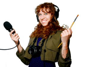 stef studio lighthearted multimedia producer, stef schultz, artist, headphones, microphone, neumann, paintbrush, camera, smile, woman, creator
